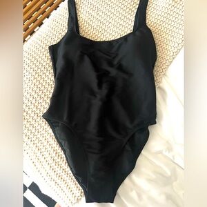 New J.Crew Black Ribbed Squareneck One Piece Swimsuit Sz 14